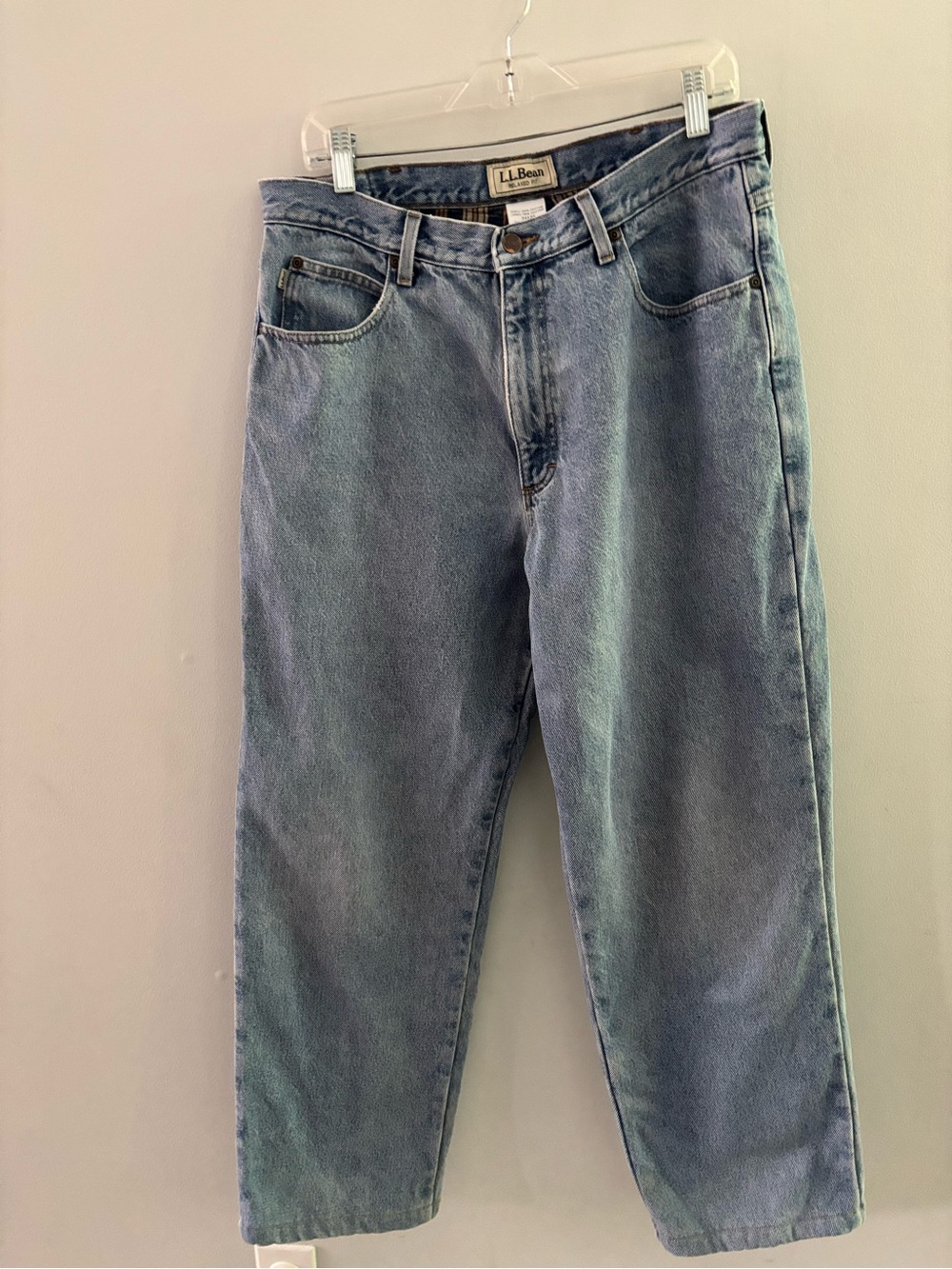 L.L. Bean Vintage Flannel Lined Jeans Double L Relaxed Fit Plaid Denim 34x32
